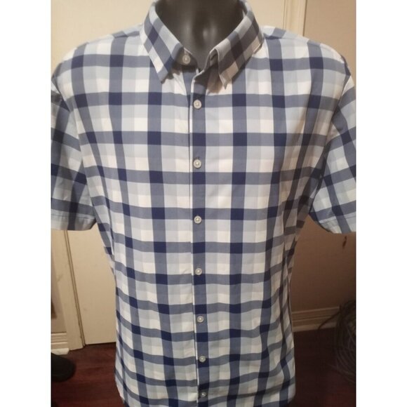 Mizzen Main Shirt Mens 2XL XXL Blue White Check Performance Menswear Trim Fit - Picture 1 of 11